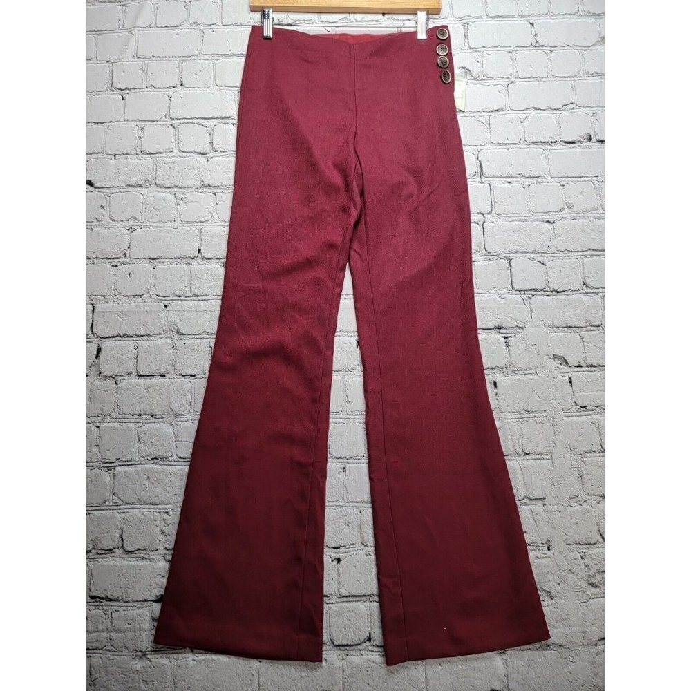 Anthro Elevenses Cranberry Red Flare Leg Brighton Button Accent Pants NWT Sz 2